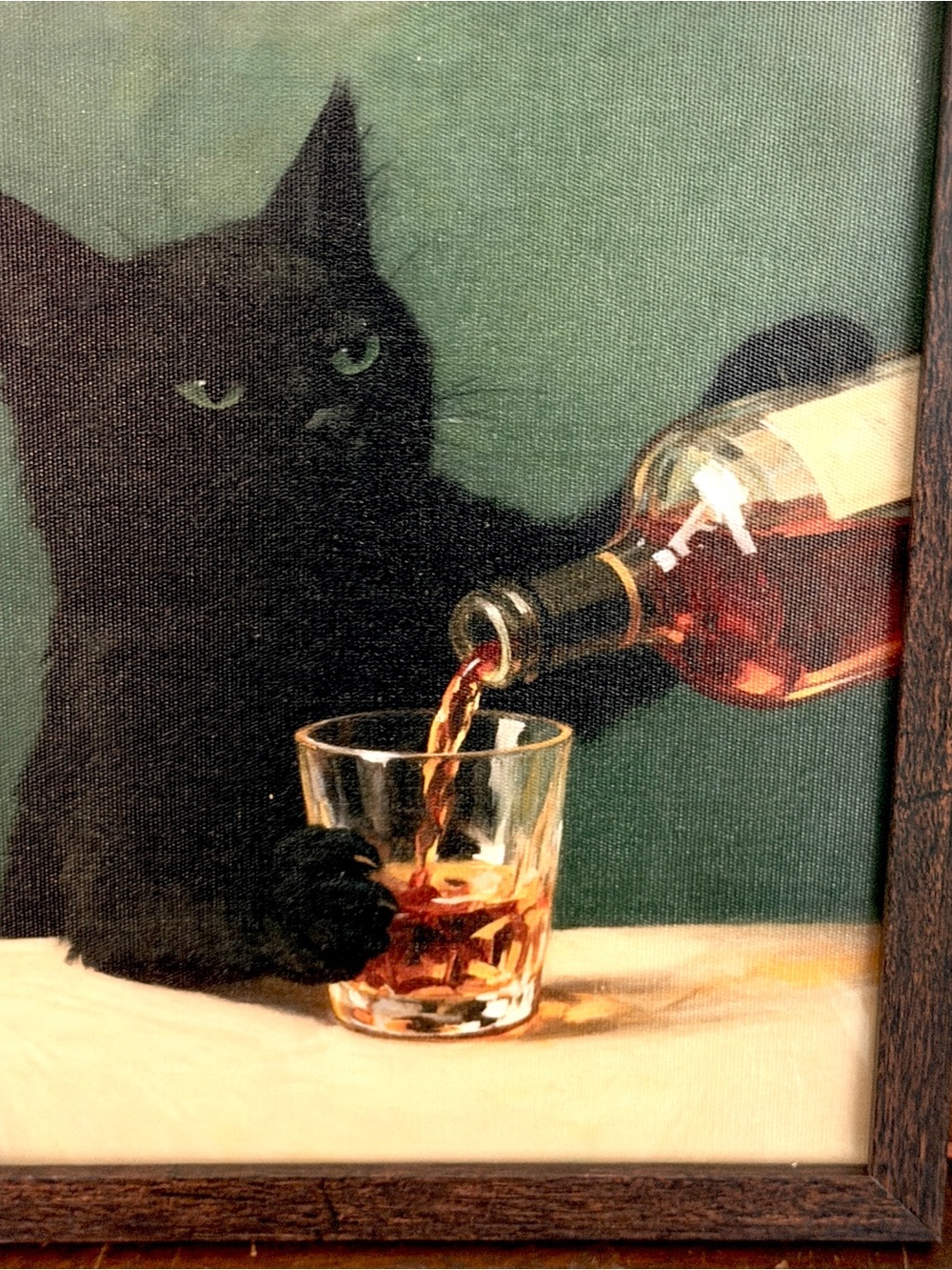 Black Cat Pouring a Glass of Whiskey Vintage Style Canvas Art Print Framed Art - Picture 4 of 9
